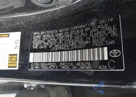 2020 Toyota Corolla Le из США, поврежденный, VIN JTDEPRAE2LJ045407